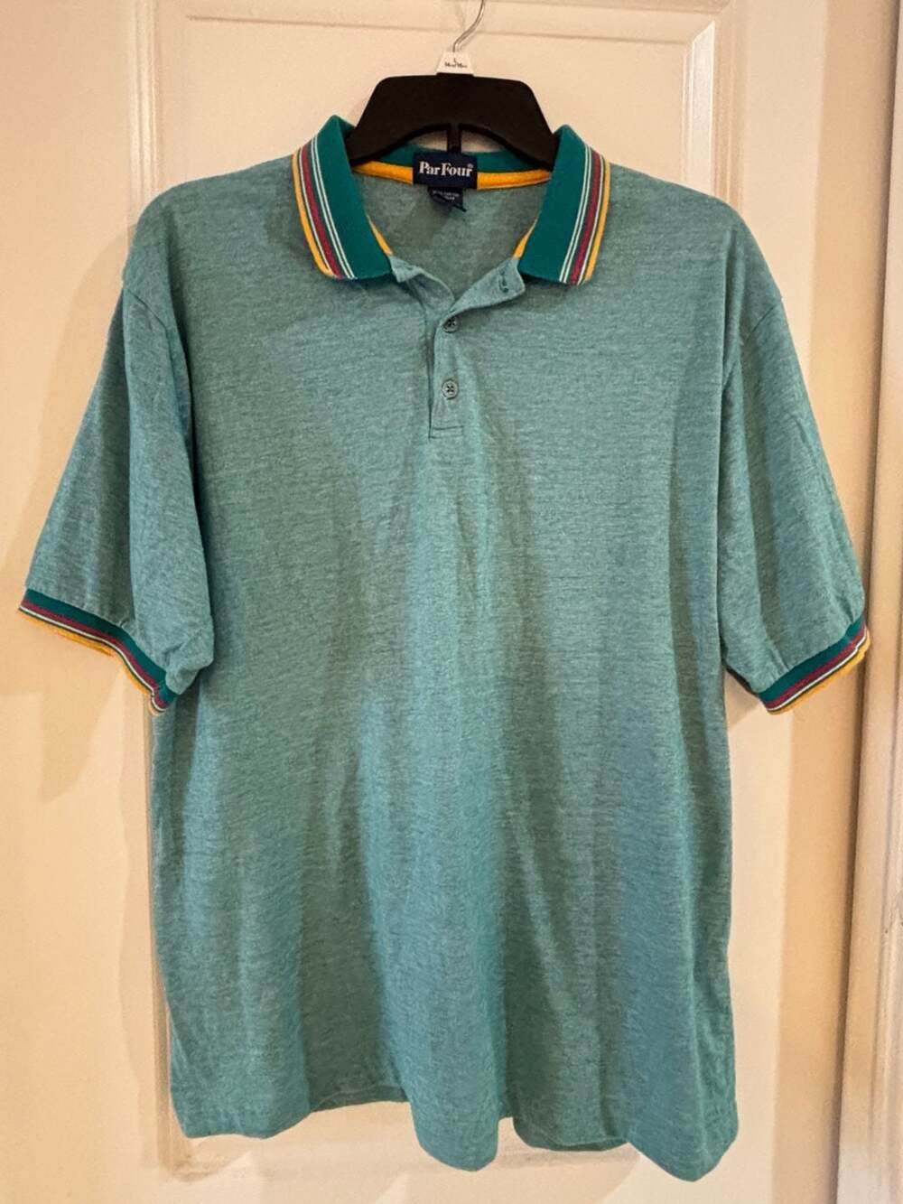 Par Four Vintage 100% Cotton Teal Short Sleeve Polo Shirt